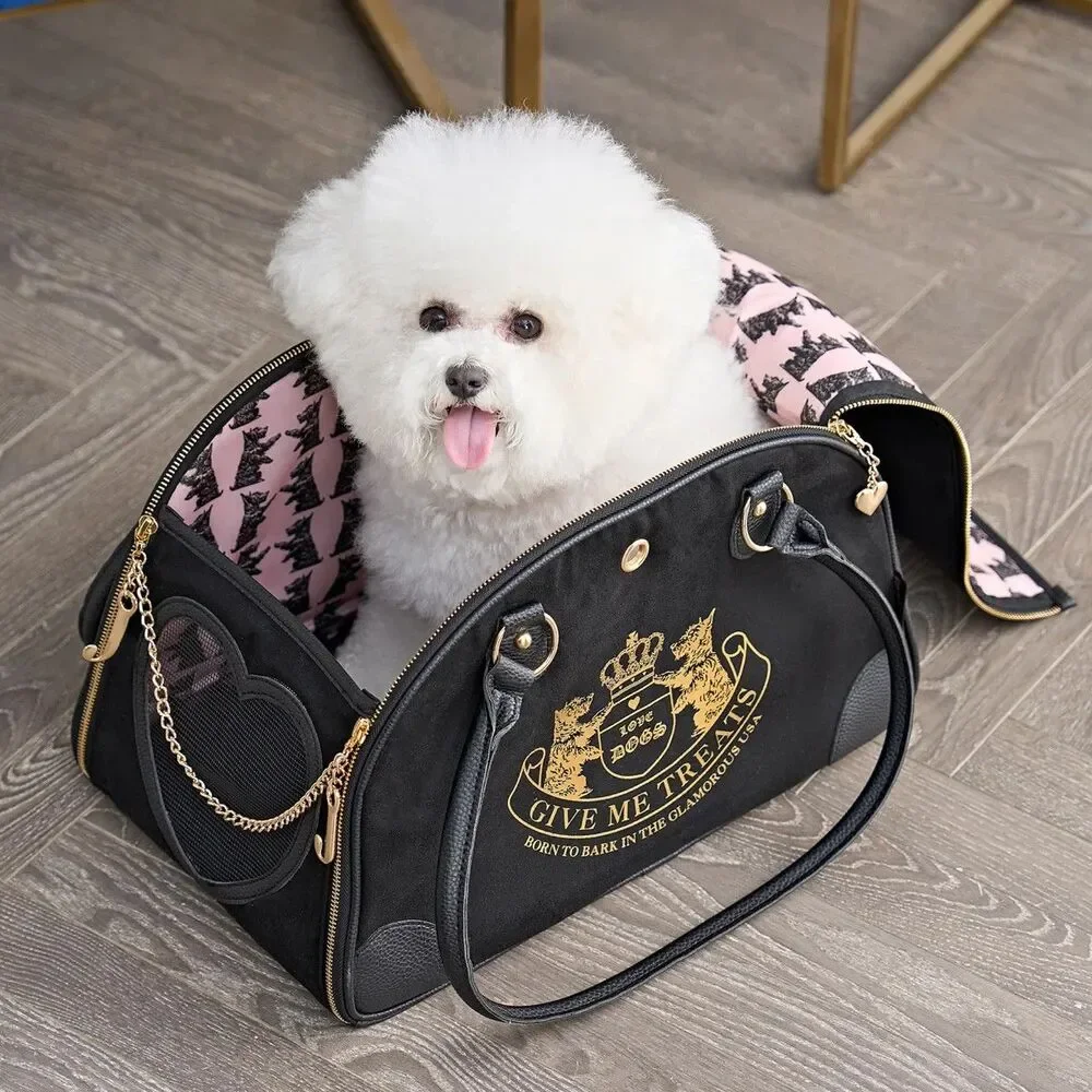 NWT Vintage Juicy Couture Pet Carrier Black & Pink Travel Bag Dog & Cat